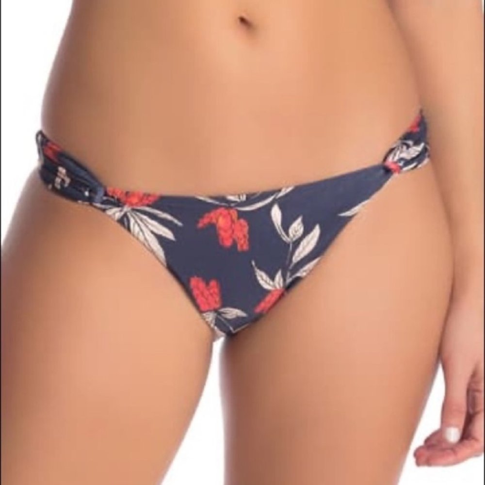 NWOT ViX by Paula Hermanny Loop Bikini Bottom Retro Flower, Navy‎ Pink  S